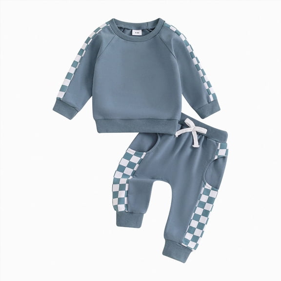 mgoYE Toddler Baby Girl Clothes Contrast Color Fall Winter Outfit Long Sleeve Sweatshirts and Pants Set Baby Girls Clothes(Blue,12-18 Months)