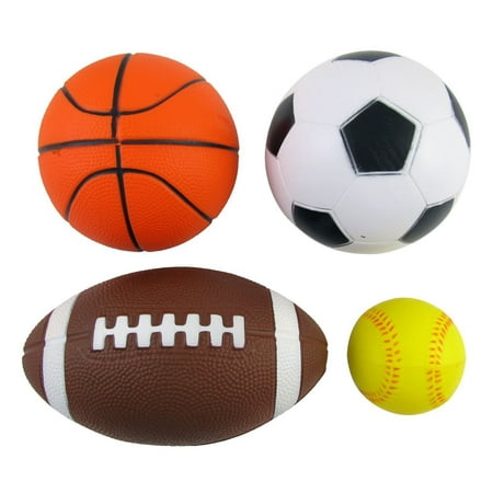 Set of 4 Sports Balls for Kids (Soccer Ball, Basketball, Football, Tennis Bal