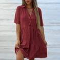 thumbnail image 4 of Guieoi Summer Dresses for Women Cotton-Linen Collared Short-Sleeve Cropped Button-Down Dress Red XXXL, 4 of 9