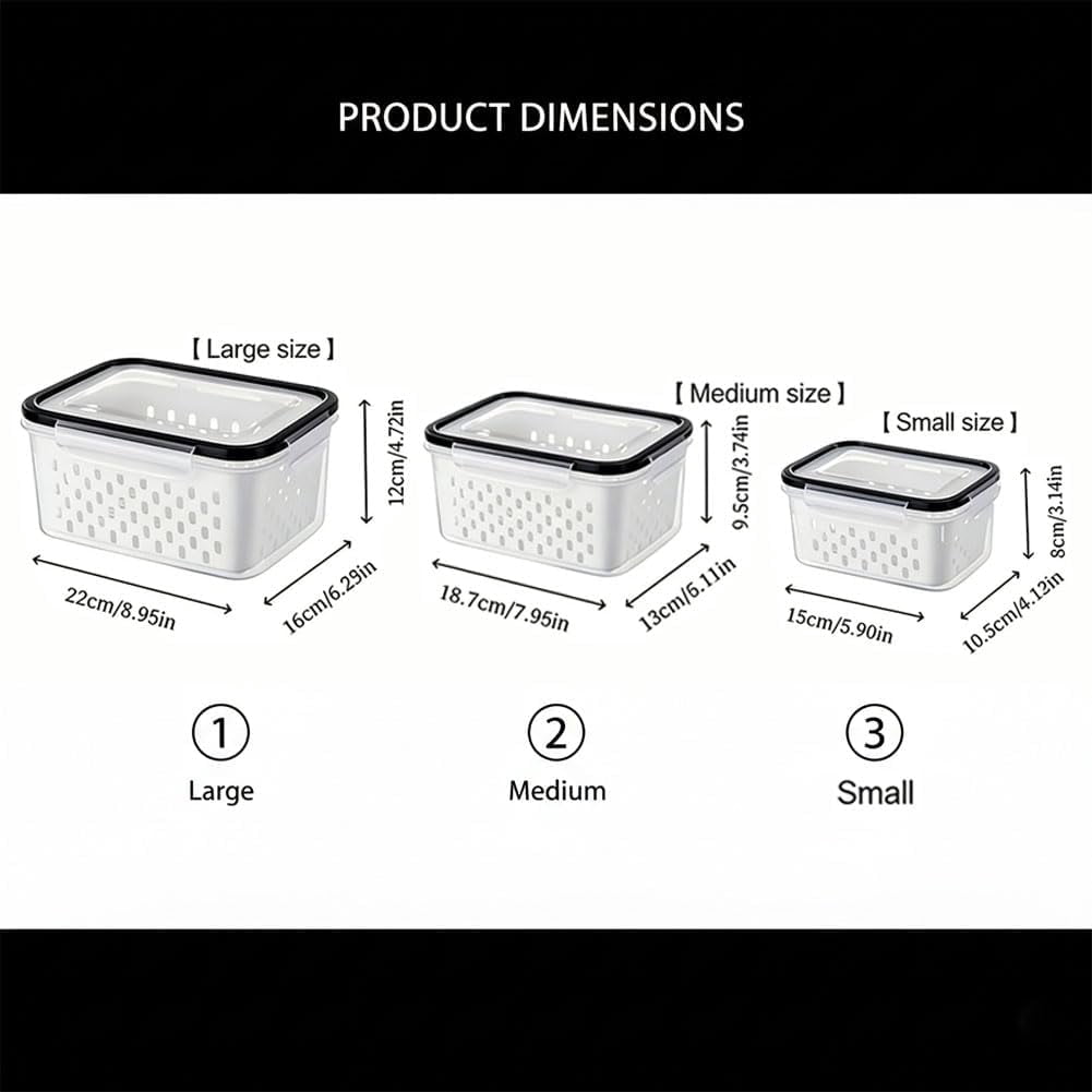 4-in-1 Food Storage Containers for Fridge with Removable Colanders, Transparent Plastic Produce Keeper with Drain Basket, Stackable Vegetable Fruit Containers