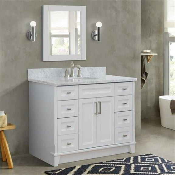 49 in. Single Oval Sink Vanity with Carrara Marble Top, White