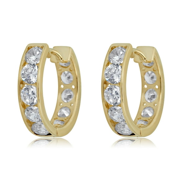 AVORA 10K Yellow Gold 15mm Simulated Diamond CZ Huggie Hoop Earrings