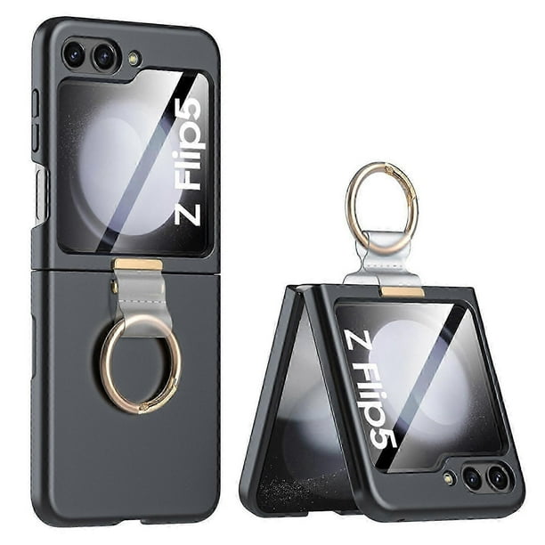 for Samsung Galaxy Z Flip 5 Case with Ring, Slim Thin Protective Case with Screen Protector, Hard PC Shockproof Case for Z Flip 5 with Ring