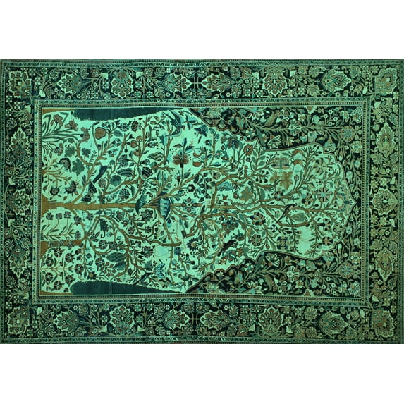 Ahgly Company Indoor Rectangle Persian Turquoise Blue Traditional Area Rugs, 8' x 10'