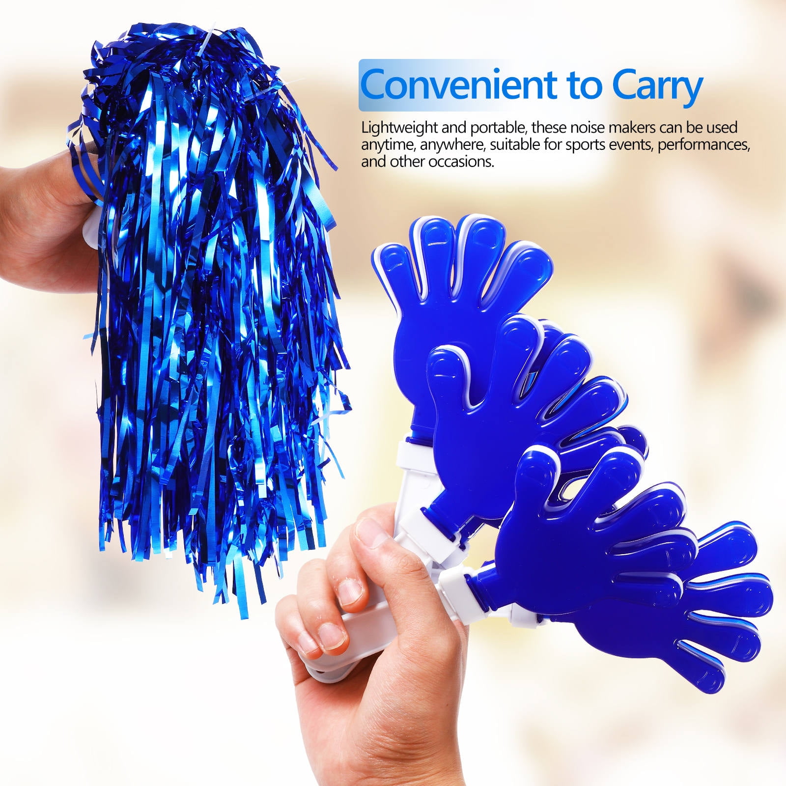 LOLIPPYY 1Set Blue Pom Poms and Inflatable Cheering Sticks for Sports Event Party Favors