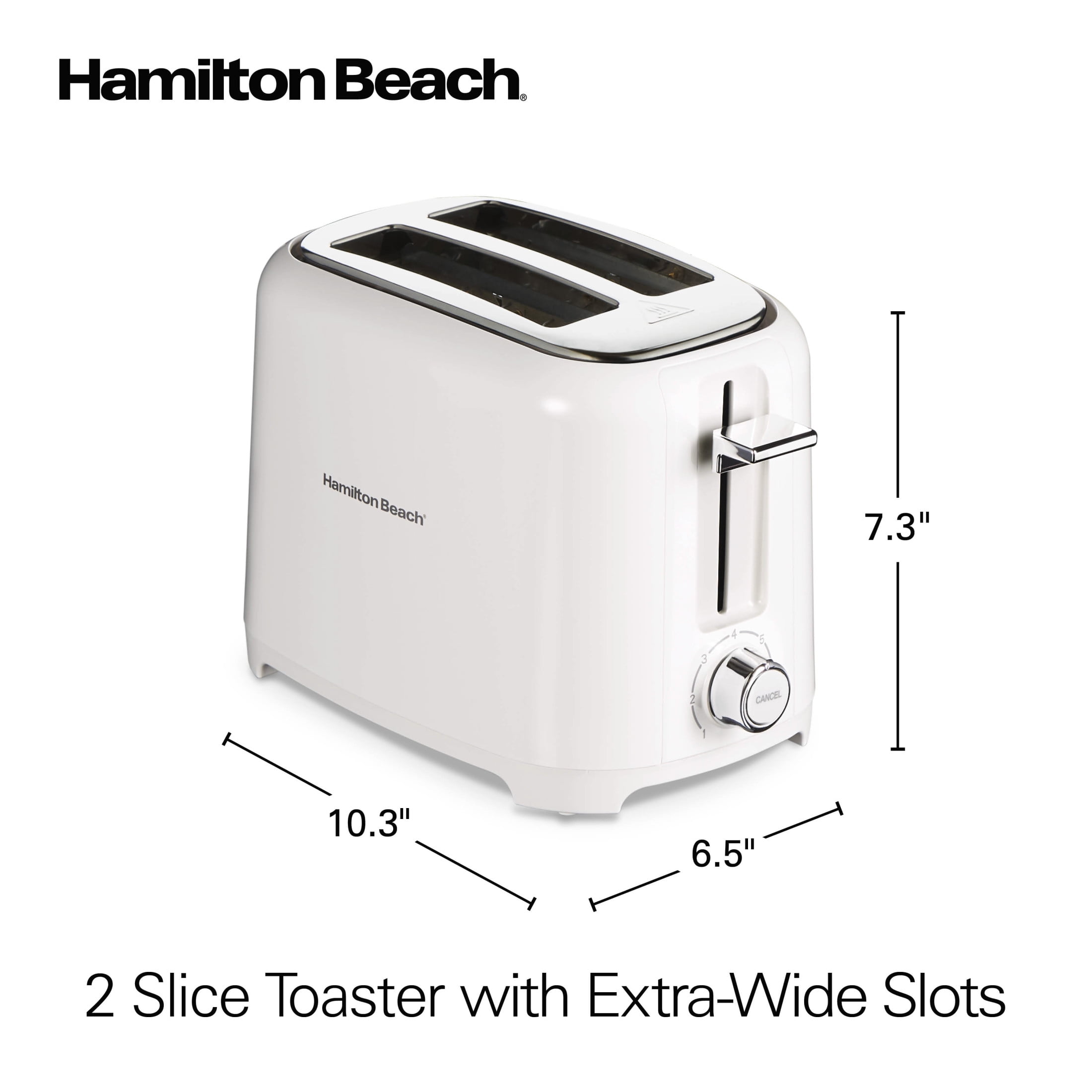 Hamilton Beach 2-Slice Toaster with Extra-Wide Slots, Toast Boost, and Removable Crumb Tray, White