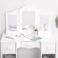 thumbnail image 2 of Kids Vanity Table Set with Light, Tri-Folding Mirror, 5 Drawers and Square Stool, Wood Makeup Desk Dressing Table with Open Storage Shelves and Detachable Top, 2 of 5