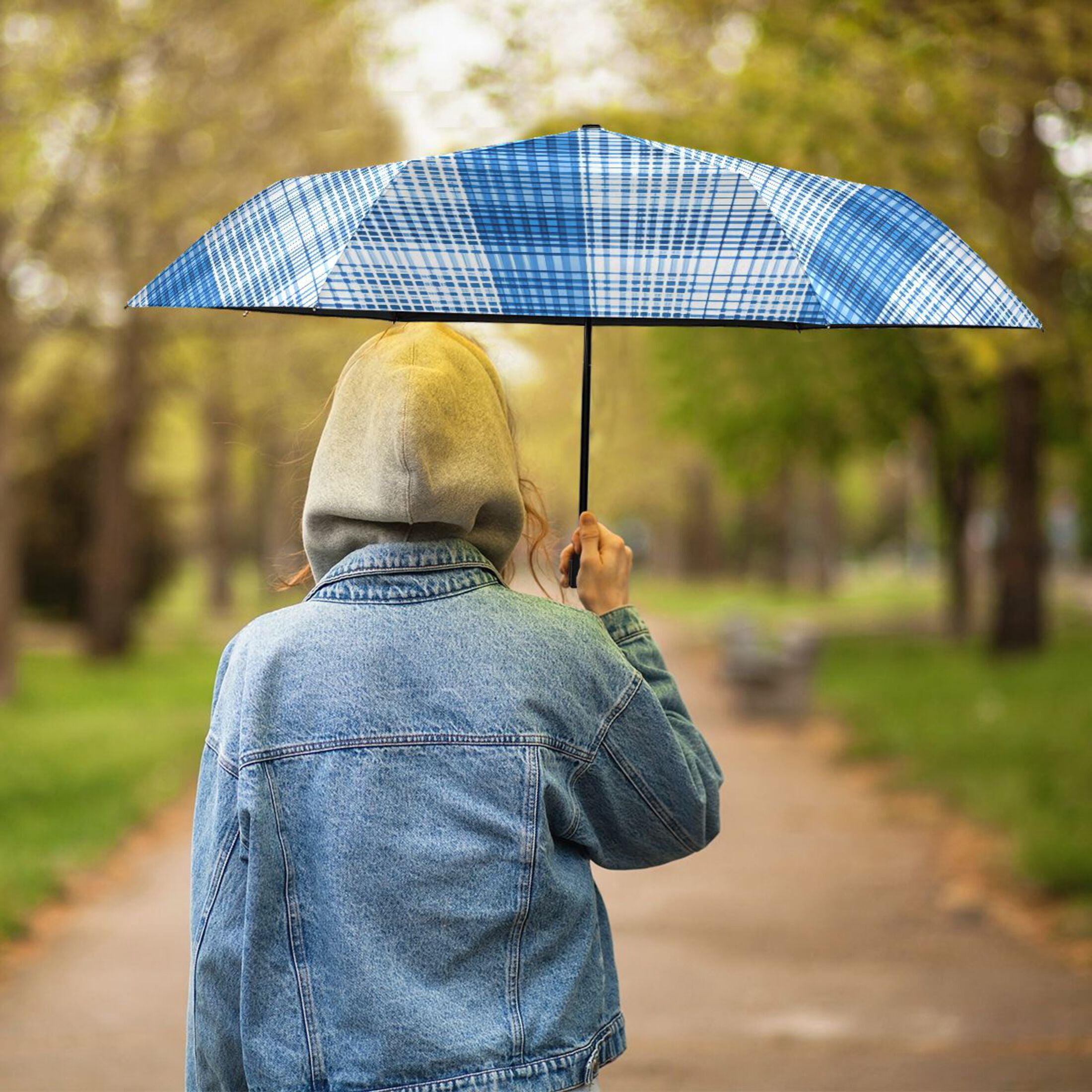 ALAZA Checkered Grid-a7 UPF 50+ Compact Folding Umbrella for Rain Travel Umbrella Packable
