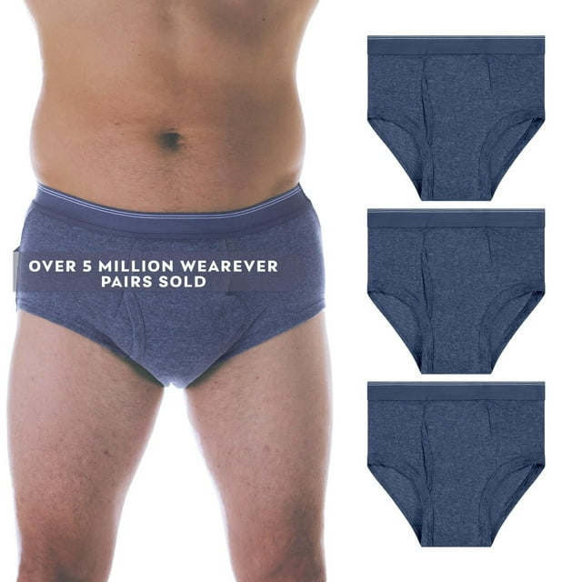 Wearever Men's Incontinence Underwear Open Fly Washable Briefs, Maximum Absorbency 3-Pack