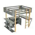 thumbnail image 4 of Full Size Loft Bed With Foldable desk, Built-in Storage Cabinet & Cubes, Multi-functional Wood High Bed Frame with Safety Guardrails and Ladder, For Boys Girls Bedroom, No Box Spring Needed, 4 of 7
