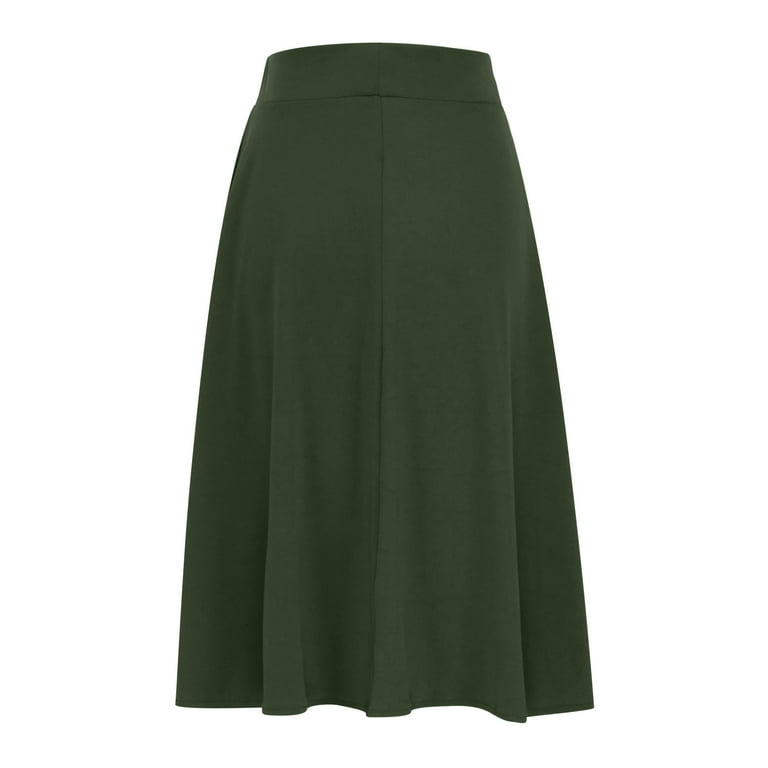 Clearance Sale Skirts for Women Basic Slim Skirt Solid Color Softy Breathable Midi Skirt Elastic High Waist Swing Hem Ruched Lightweight Long Skirts for Women Weekly Deals Green L Walmart