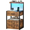 thumbnail image 3 of Led Nightstand with Charging Station, 3 Drawers Night Stands with Led Lights, Rustic Brown Bedside Tables with Storage Shelves, Modern End Side Tables for Bedroom, Office, 3 of 10