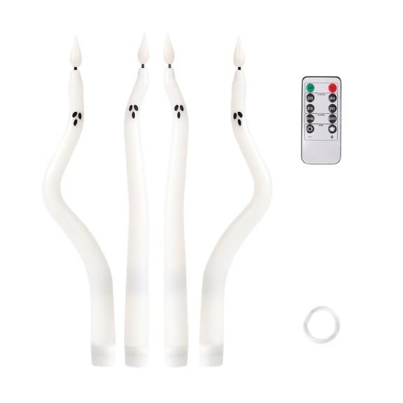 Halloween Decor LED Taper Candles, 11.3" Curved Ghost Face Lights, Battery Operated (Batteries Not Included) (With Remote Control)