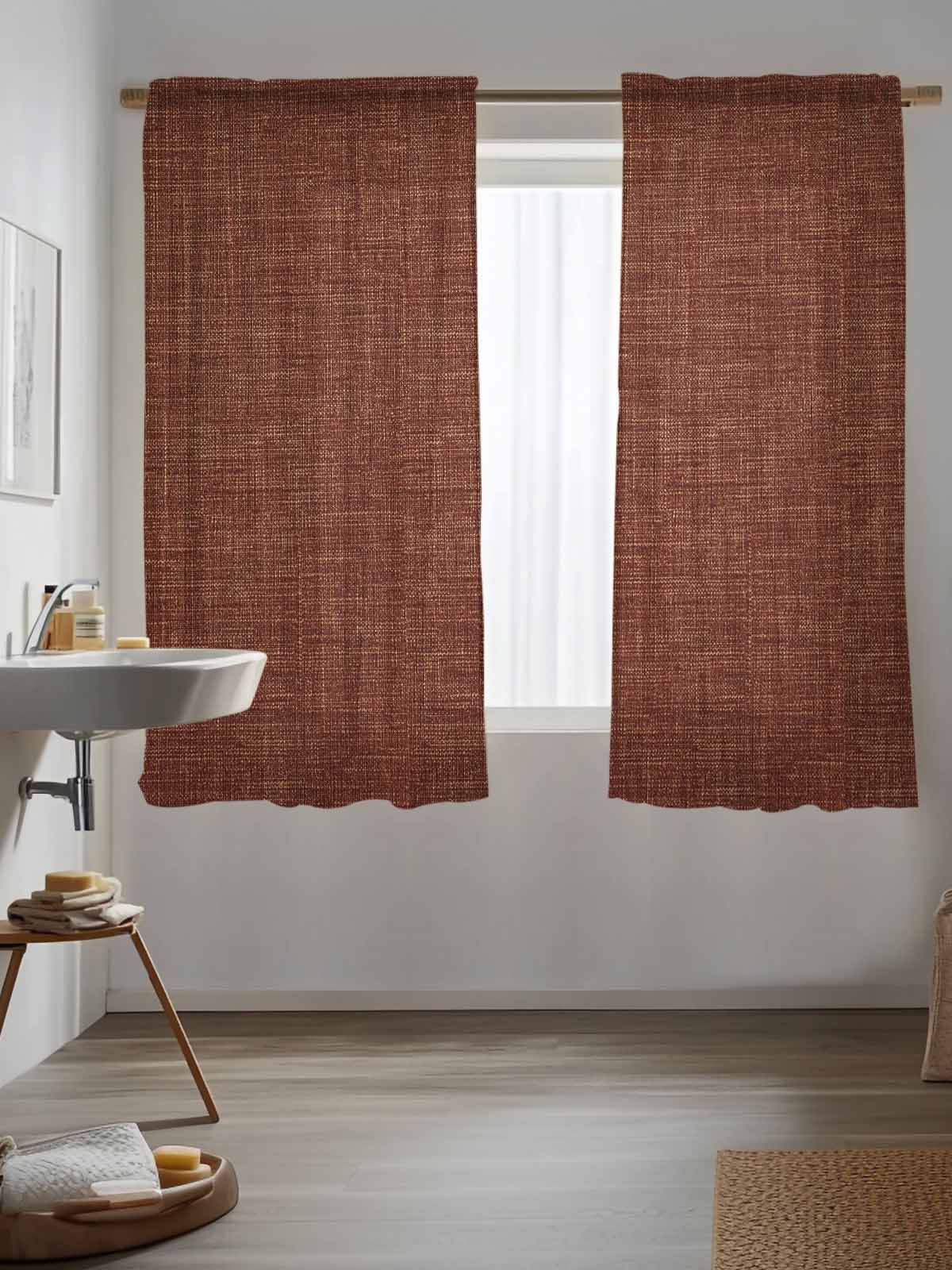 Dark Brown Curtains 63 Inch Length,Sheer Curtains for Bedroom Living Room Window Vintage Country Monochrome Chocolate Color Rod Pocket Drapes Kitchen Curtains Small Half Window 42"x63" 2 Panels