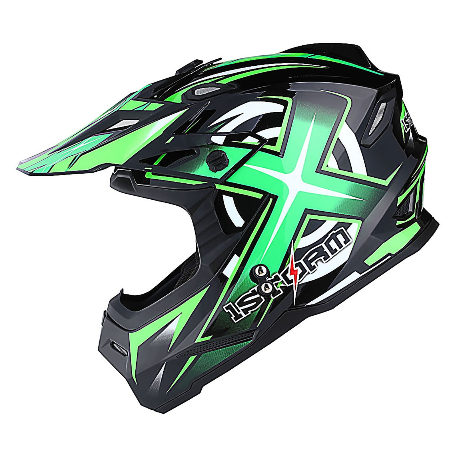 1Storm Adult Motocross Helmet BMX MX ATV Dirt Bike Helmet Racing Style HF801 + Goggle + Gloves Bundle; Sonic Green
