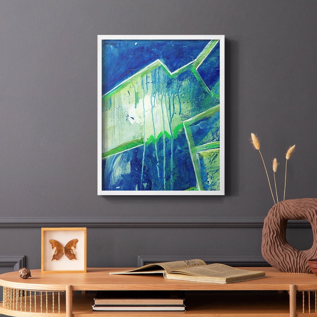 Geometric in Cool V Framed Print in White Solid Wood Framed Print No Nail Hanging