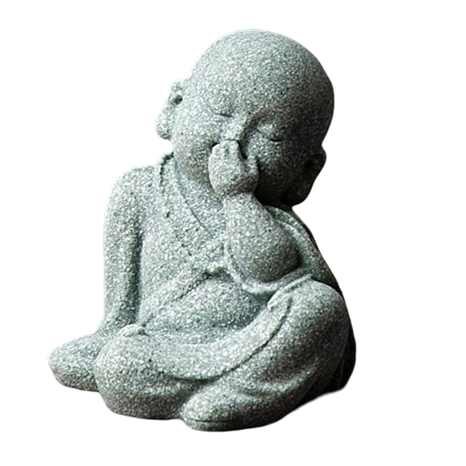 Cute Monk Figurine Buddha Statue Dolls Ornaments Creative Decorative  Miniature Handmade for Decoration Meditating Indoor Office Outdoor Cover  Eyes