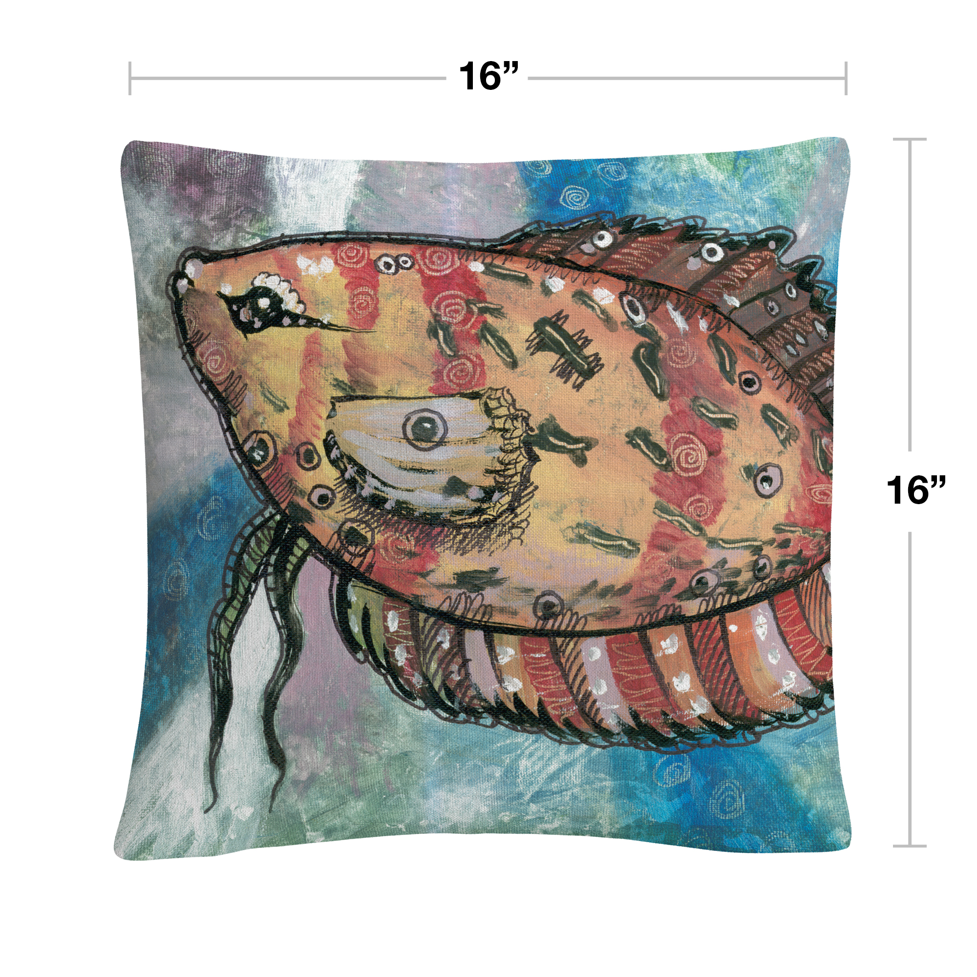 Pascado Rojo' Orange Painted Fish By Masters Fine Art 16 X 16 Decorative Throw Pillow
