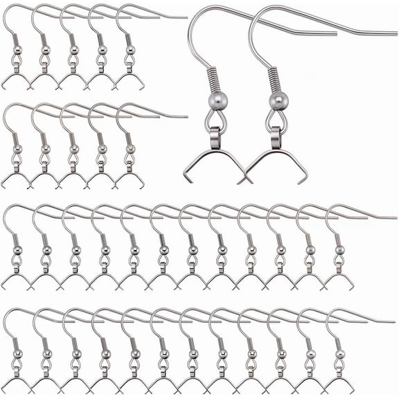 1 Box 50Pcs Earring Hooks with Pinch Bails Stainless Steel Earring Hooks Bulk French Wire Fish Earwires Findings for Jewelry Making Supplies DIY Crafts