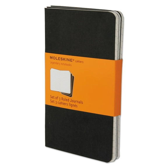 Moleskine Cahier Journal, Narrow Rule, Black Cover, 5.5 x 3.5, 64 Sheets, 3/Pack -HBGQP311