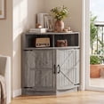 thumbnail image 2 of Jableast 33" Tall Farmhouse Corner Cabinet with Barn Door Design, Wooden Storage Cabinet with Open Display Shelf, Bathroom Cabinet with Hidden Storage for Living Room, Kitchen, Bathroom, Grey, 2 of 9