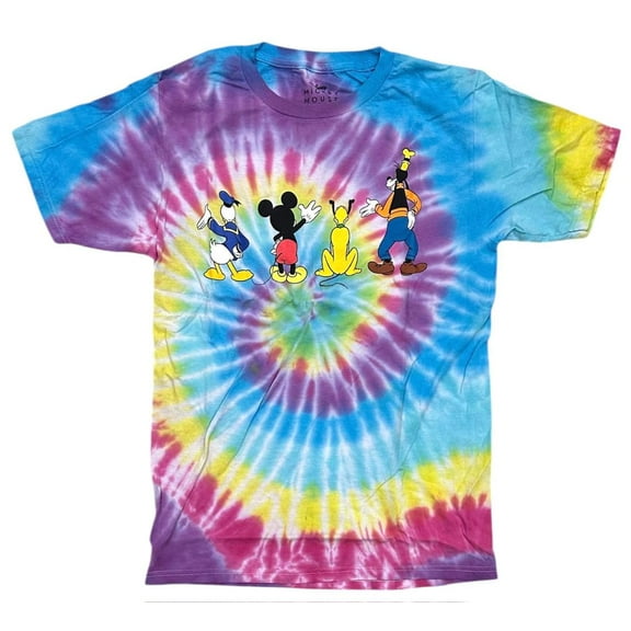 Mickey Mouse Disney Men's T-Shirt Donald Duck Goofy Pluto Spiral Tie Dye Tee (Small, Tie Dye Multi Color)