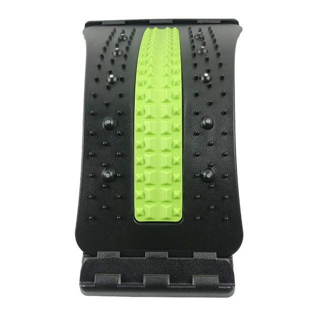Tabla masajeadora de espalda con nivel ajustable, tabla de estiramiento lumbar, plataforma para columna vertebral, 4 niveles, verde y negro