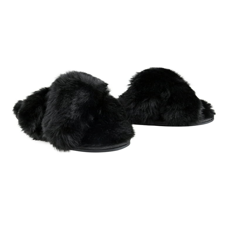 Jessica Simpson Womens Plush Cross Band Plush Memory Foam Slide