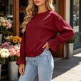 thumbnail image 5 of Hurxie Women's Casual Crew Neck Sweatshirt Long Sleeve Ruched Solid Loose Fitting Pullover Tops, 5 of 7