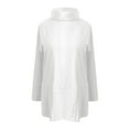 thumbnail image 4 of Top informal de cuello redondo y manga larga para mujer - Color liso, aberturas laterales, camiseta de poliéster mezclado, 4 of 5