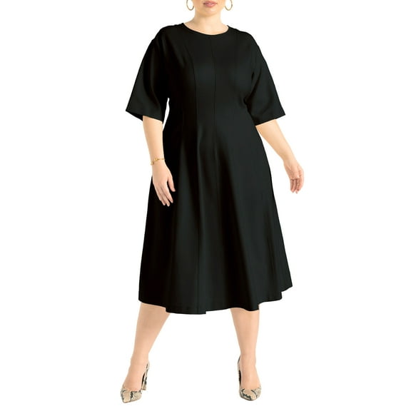 ELOQUII Women's Plus Size Seam Detail Ponte Work Dress