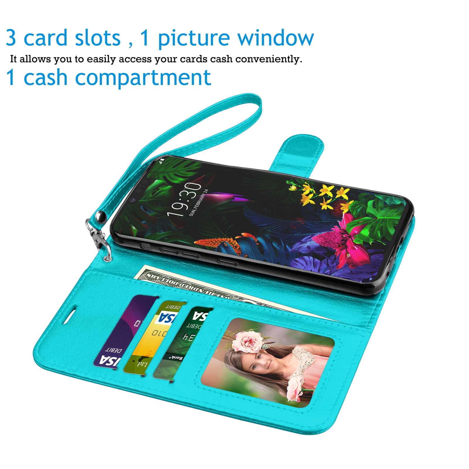 LG G8 Case, 2019 LG G8 ThinQ Wallet Cover, LG G8 PU Leather Case, Njjex [Wrist Strap] Flip Folio [Kickstand ] PU leather Wallet Case 3 ID&Credit Card Pockets for LG G8 6.1" 2019 -Blue - image 3 of 5