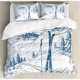 thumbnail image 3 of Winter Decorations Twin Size Duvet Cover Set, Sketchy Graphic of a Downhill with Ski Elements in Snow Relax Calm View, Decorative 2 Piece Bedding Set with 1 Pillow Sham, Blue White, by Ambesonne, 3 of 3