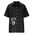 thumbnail image 4 of Mujeres Impreso Manga Corta Botón Suelto Turndown Collar Camisa Blusa Sólida Tops OAVQHLG3B Store lin121212, 4 of 5