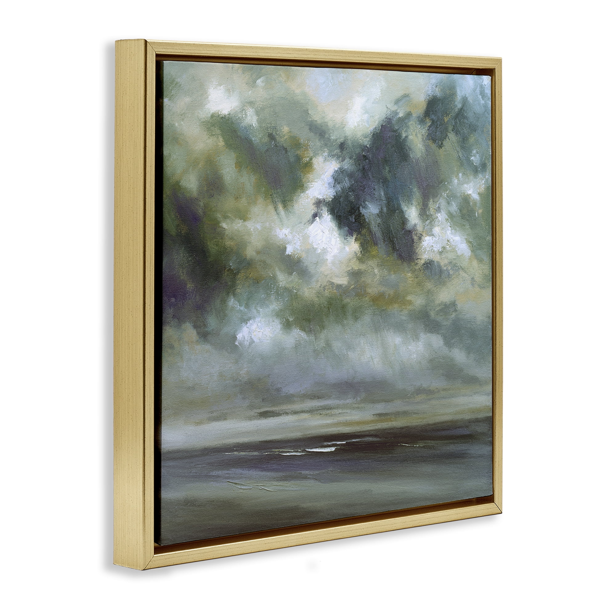 Stupell Industries Grey Clouds over Beach Landscape & Nature Painting Gold Floater Framed Canvas Art Print Wall Art, 18 x 18