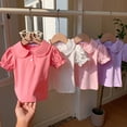 thumbnail image 6 of YunPes Kid Girls Peter Pan Collar Top Short Sleeve Solid Color Casual Basic Tee Shirt Blouse Puff Short Sleeve T-Shirt Birthday, 6 of 8