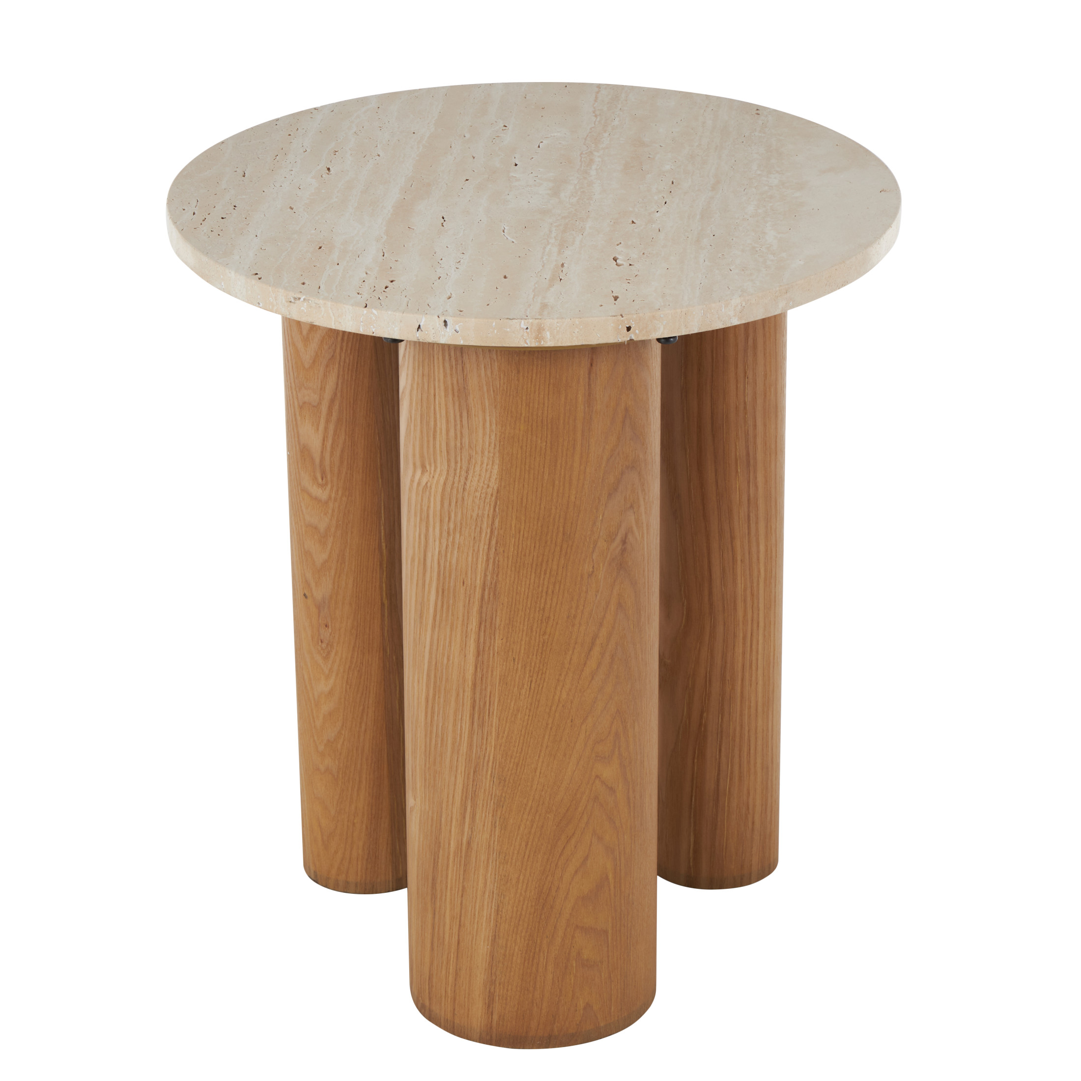 DecMode 18" x 20" Brown Wood Accent Table with Beige Round Marble Tabletop, 1-Piece