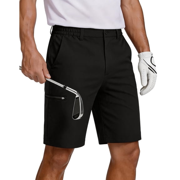 Men's Work Golf Shorts, Flexible Waistband Soft Breathable, 4-Pocket Lightweight Casual Hiking Black L