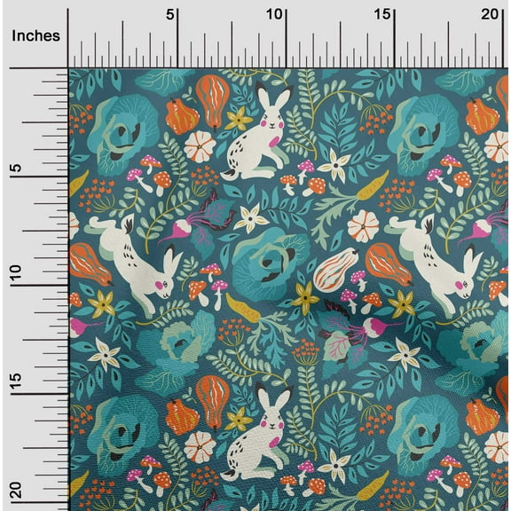 oneOone Cotton Jersey Teal Blue Fabric Leaves & Flowers Floral Diy Clothing Quilting Fabric Print Fabric By Yard 58 Inch Wide