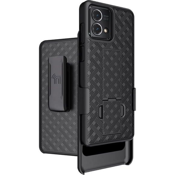 Case with Clip for Motorola Moto G Stylus 5G (2023), Nakedcellphone Slim Hard Shell Phone Cover with Kickstand and [Rotating/Ratchet] Belt Hip Holster Combo - Black