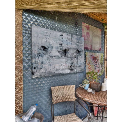 "Blue Pigs" Painting Print on Wrapped Canvas