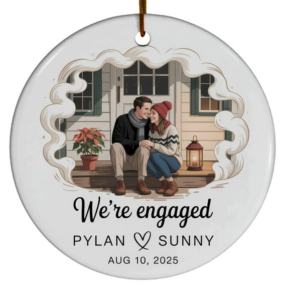 We're Engaged Ceramic Christmas Ornament, Photo Couple First Christmas Engaged Ceramic Ornament, 1st Christmas Engaged Ornaments