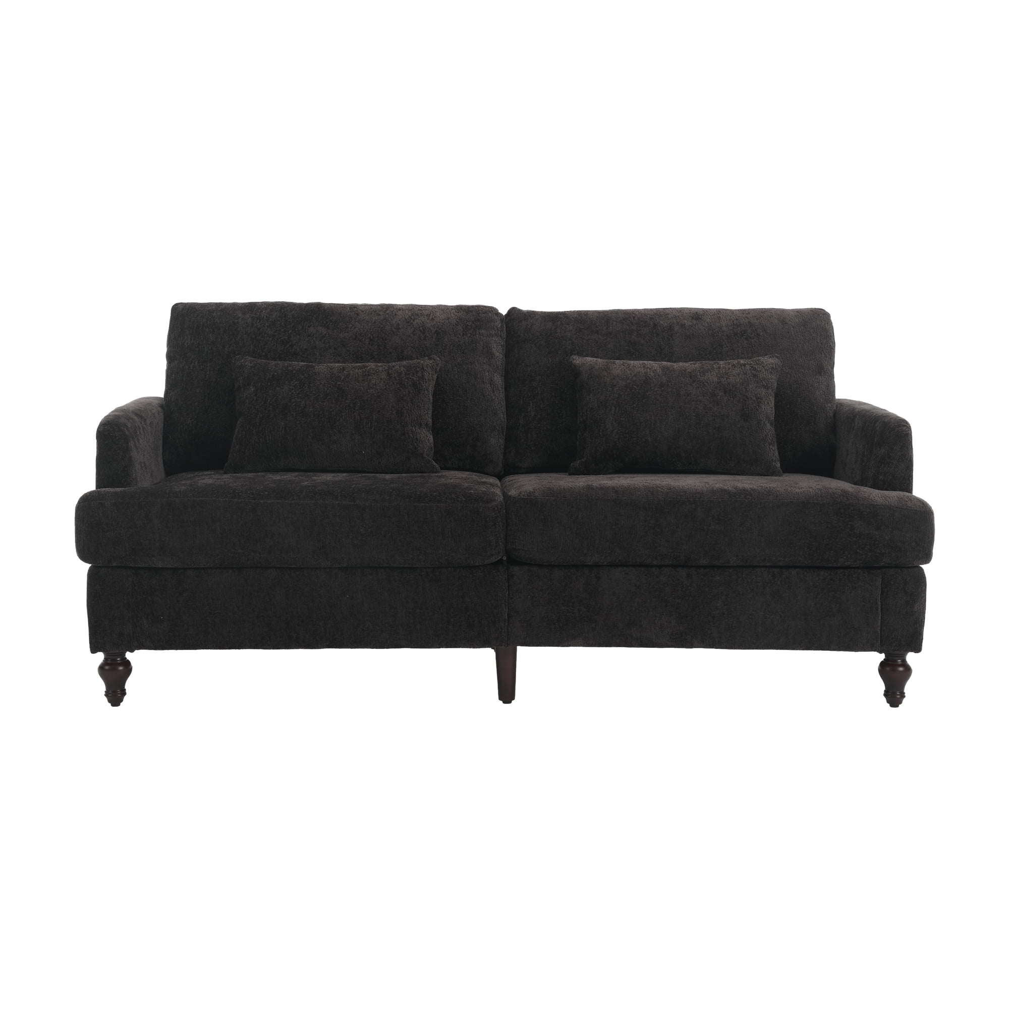 MAYEERTY Mid Century Modern chenille Fabric Loveseat sofa, 2-Seat Upholstered Loveseat Sofa Modern Couch for Living Room,Brown wood feet sofa for Bedroom, Reading (Black Chenille)