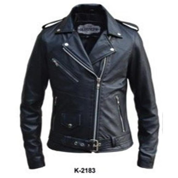 Ladies Premium Lambskin Motorcycle Jacket, Black - 5XL