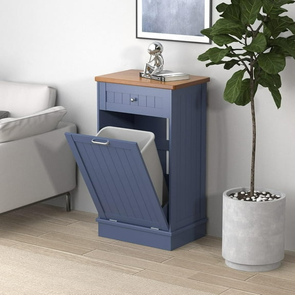 Tilt Out Trash Cabinet 10 Gallon Wooden Free Standing Laundry Sorter Cabine,Recycling Cabine with Hideaway Drawer,Tilt Out Trash Cabinet Can Bin Kitchen