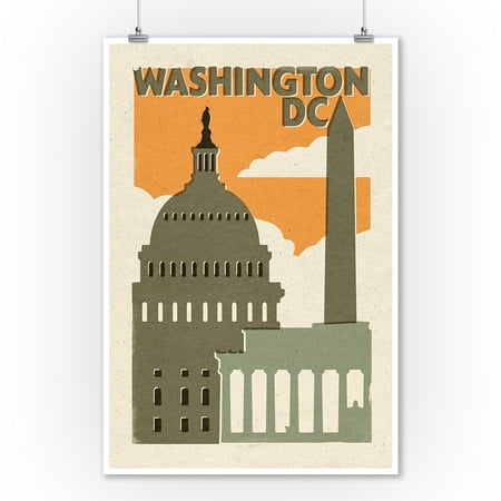 Washington, DC - Woodblock - Lantern Press Artwork (9x12 Art Print, Wall Decor Travel
