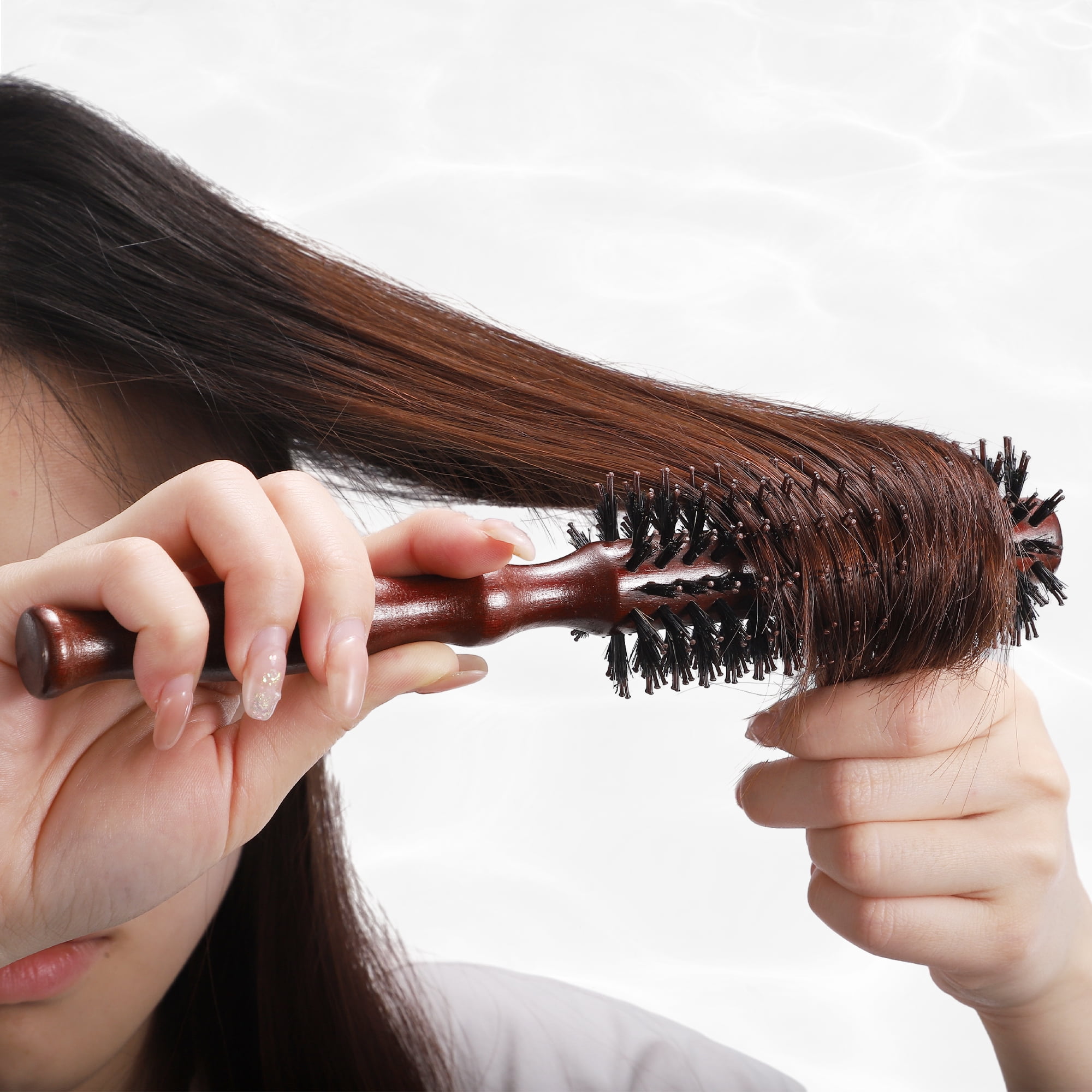 Unique Bargains Nylon Bristle Round Curling Hair Ruled Comb Wood Handle Brown L 14 Row