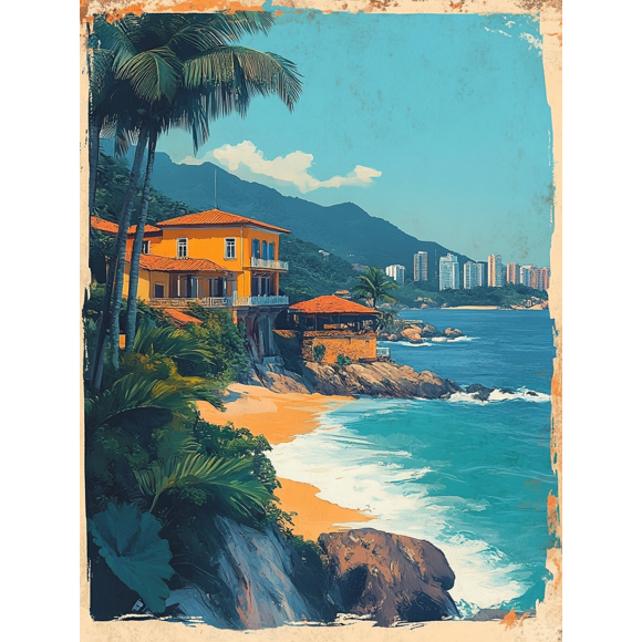 Tropical Beach House Canvas Print/Wall Art, Perfect for Living Room,Office, and Hotel Decoration.