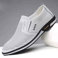 thumbnail image 4 of Men's Perforated Faux Leather Slip on Loafers, Breathable Hollow out Soft Lightweight Casual Dress Shoes for Driving Travel Walking Office, 4 of 6