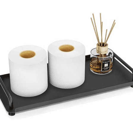 Toilet Paper Basket, Tank Tray with Handle, Bathroom Counter Storage Tray for Kitchen (Black)